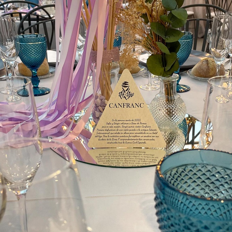 Boda rally Dakar - Mesero en formato señal de tráfico y con un texto anecdótico de la etapa. Original y emotivo.
