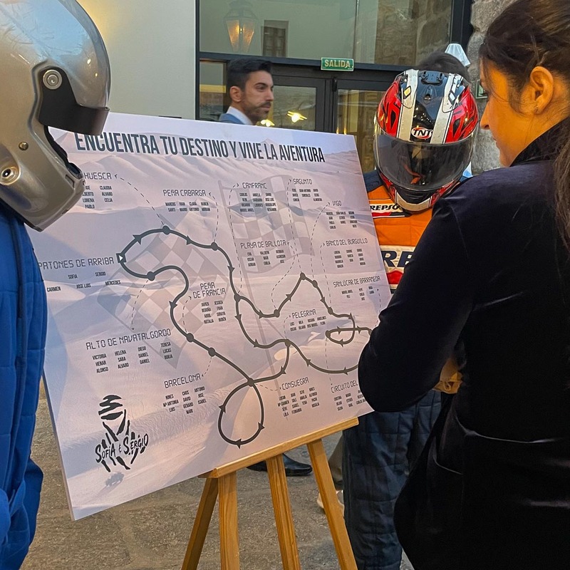 Boda rally Dakar - Seating plan original con el mapa del recorrido del Rally.
